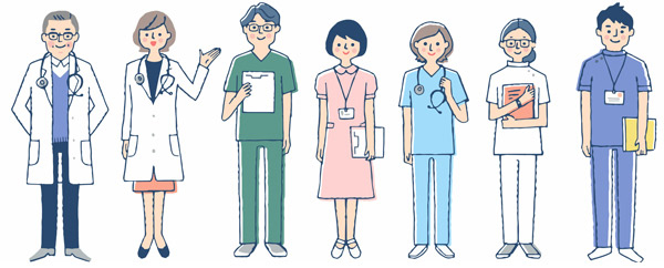図：医師、看護師、スタッフのイラスト