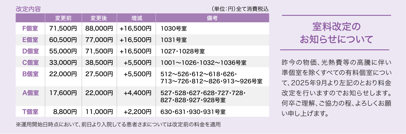 室料改定のお知らせについて